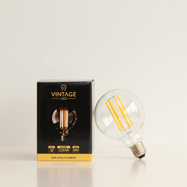 Lotto di 6 lampadine a LED E27 G95 Smoky Filament Vintage Deco