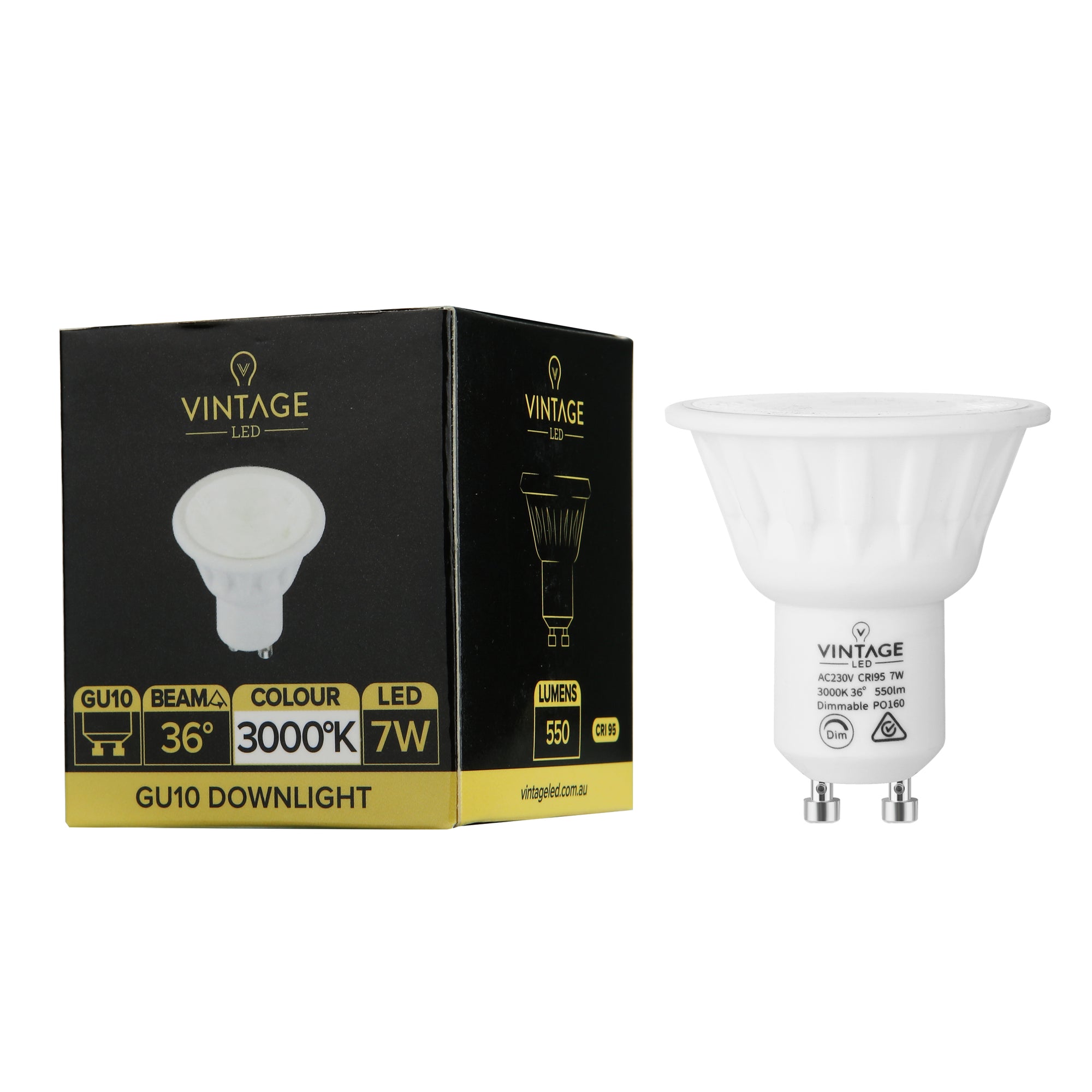 GU10 7W 3000K 36° DOWNLIGHT CRI 95 DIMMABLE