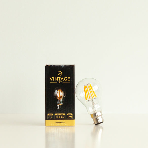 A60 GLS 6W LED Filament Light Bulb B22 Clear Glass 2200k | Superior Quality LED Light Globes | Vintage LED