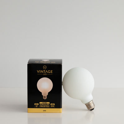 G95 6W LED Filament Light Bulb E27 2700K Porcelain Frosted | Superior Quality LED Light Globes | Vintage LED