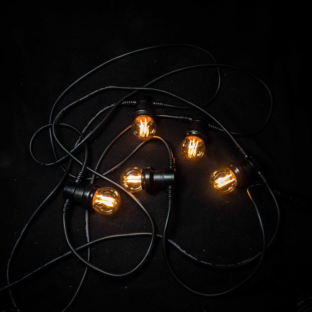 20m Festoon Lighting String with 20 x LED G45 3W E27 Clear Glass 2200k 240V