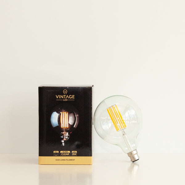 G125 8W LED Long Filament Light Bulb B22 2200K Clear Glass | Superior Quality LED Light Globes | Vintage LED