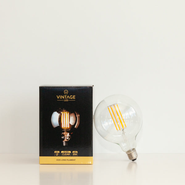 G125 8W LED Long Filament Light Bulb E27 2200K Clear Bulb | Superior Quality LED Light Globes | Vintage LED