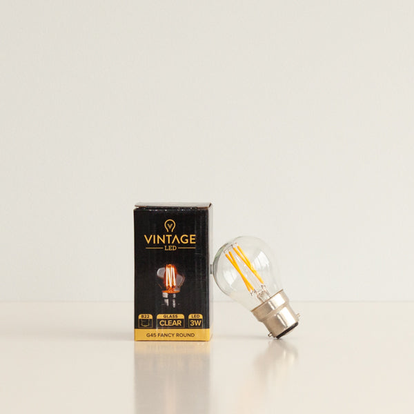 G45 3W Fancy Round LED Filament Light Bulb B22 2200K Clear Glass | Superior Quality LED Light Globes | Vintage LED