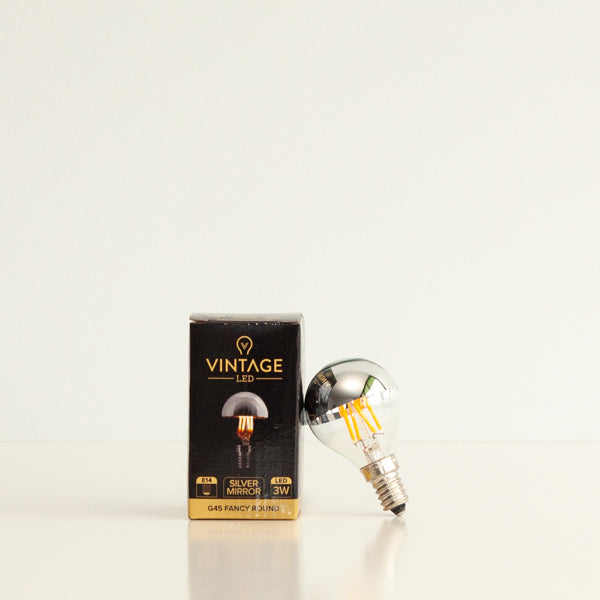 G45 3W Fancy Round LED Filament Light Bulb E14 2200K Clear Glass with Silver Cap | Superior Quality LED Light Globes | Vintage LED