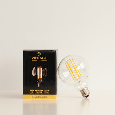 G95 6W LED Long Filament Light Bulb E27 2200k Clear Glass | Superior Quality LED Light Globes | Vintage LED