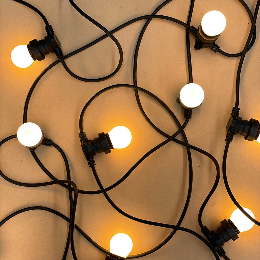 10m Festoon Lighting String with 10 x LED G45 3W E27 Porcelain Frosted 2700k (240V)