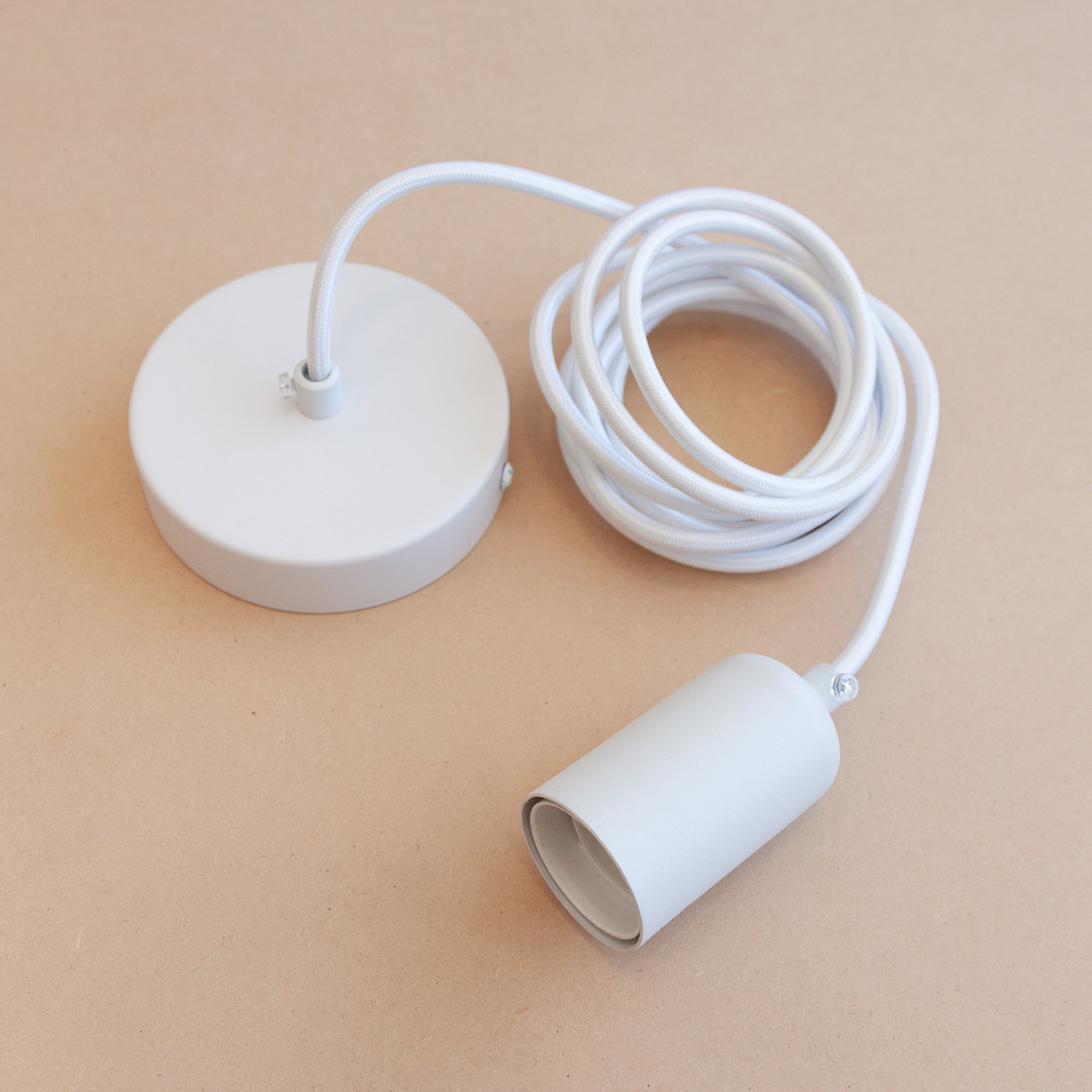 Matt white pendant with white cord and base plate | Vintage LED